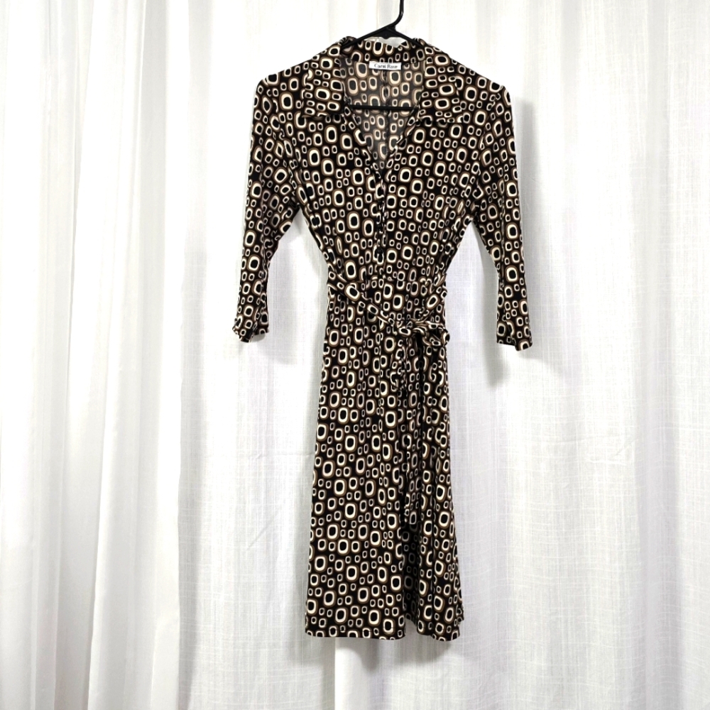 Y2K Black and Brown Geometric Print Midi Dress Womens Jersey Knit